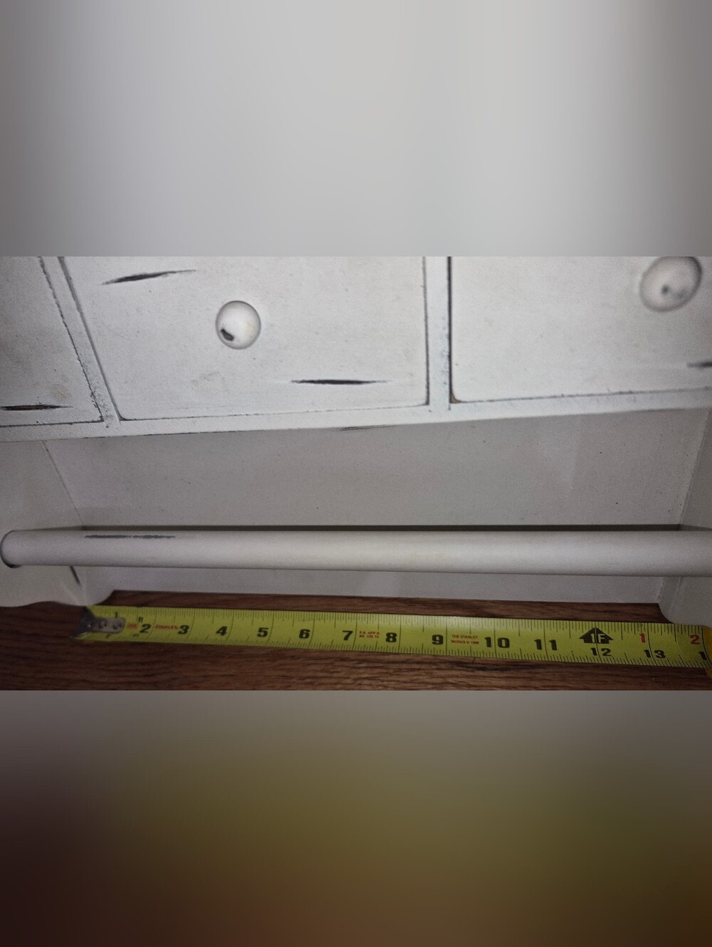 Shabby chic White Wood Wall Shelf features three top drawers and a towel bar - Picture 3 of 5